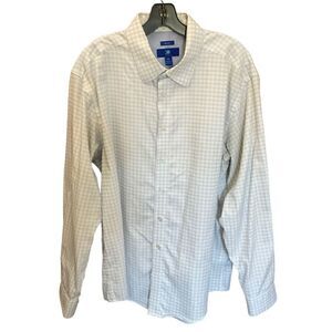 Egara Shirt Mens Button Down Cotton White Blue Square Print Non Iron Men Size XL